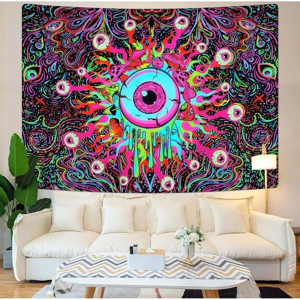 Blacklight Magical Eye Eyeballs Tapestry UV Reactive Abstract 60